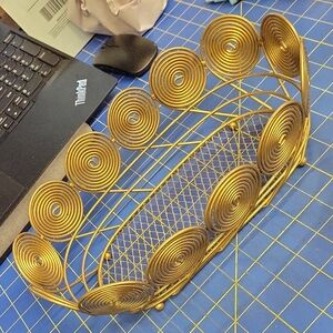 Gold Wire Basket with Spiral Design 12" x 7" x 4"